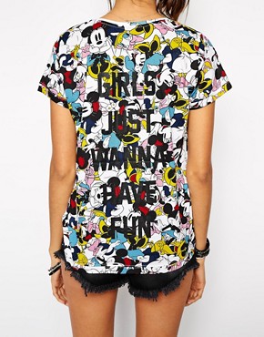 Image 3 of Eleven Paris All Over Minni Mouse T-Shirt with Girls Just Wanna Have Fun Back Slogan