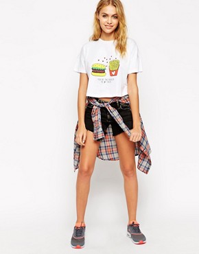 Image 4 of ASOS Cropped T-Shirt with Burger & Fries Print