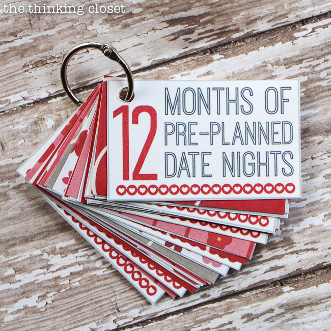 12 Months of Date Nights gift & free printable! - 25+ Sweet Gifts for Him for Valentine's Day - NoBiggie.net